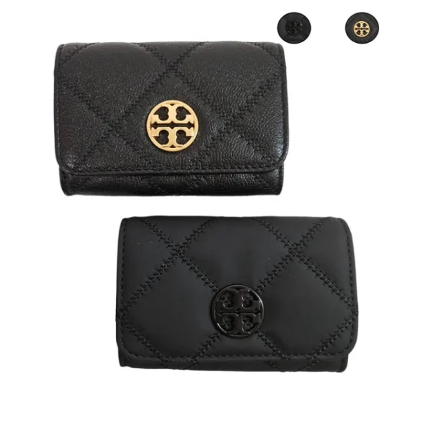TORY BURCH TORY BURCH Willa 菱格紋皮革翻蓋卡片零錢包